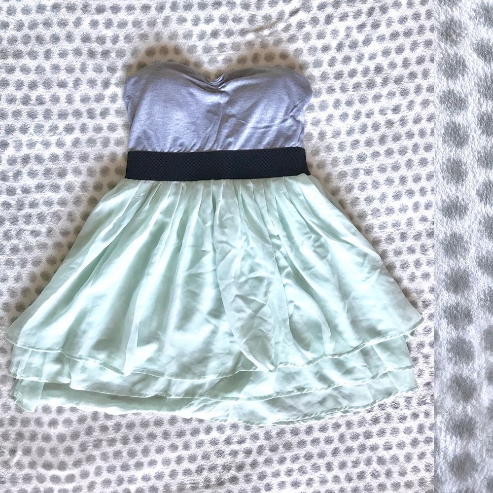 Gray & mint strapless mini dress - medium